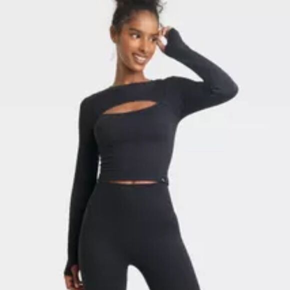 JoyLab Women’s Black Textured Seamless Front Cutout Top, Size XS, NWT - Picture 1 of 8